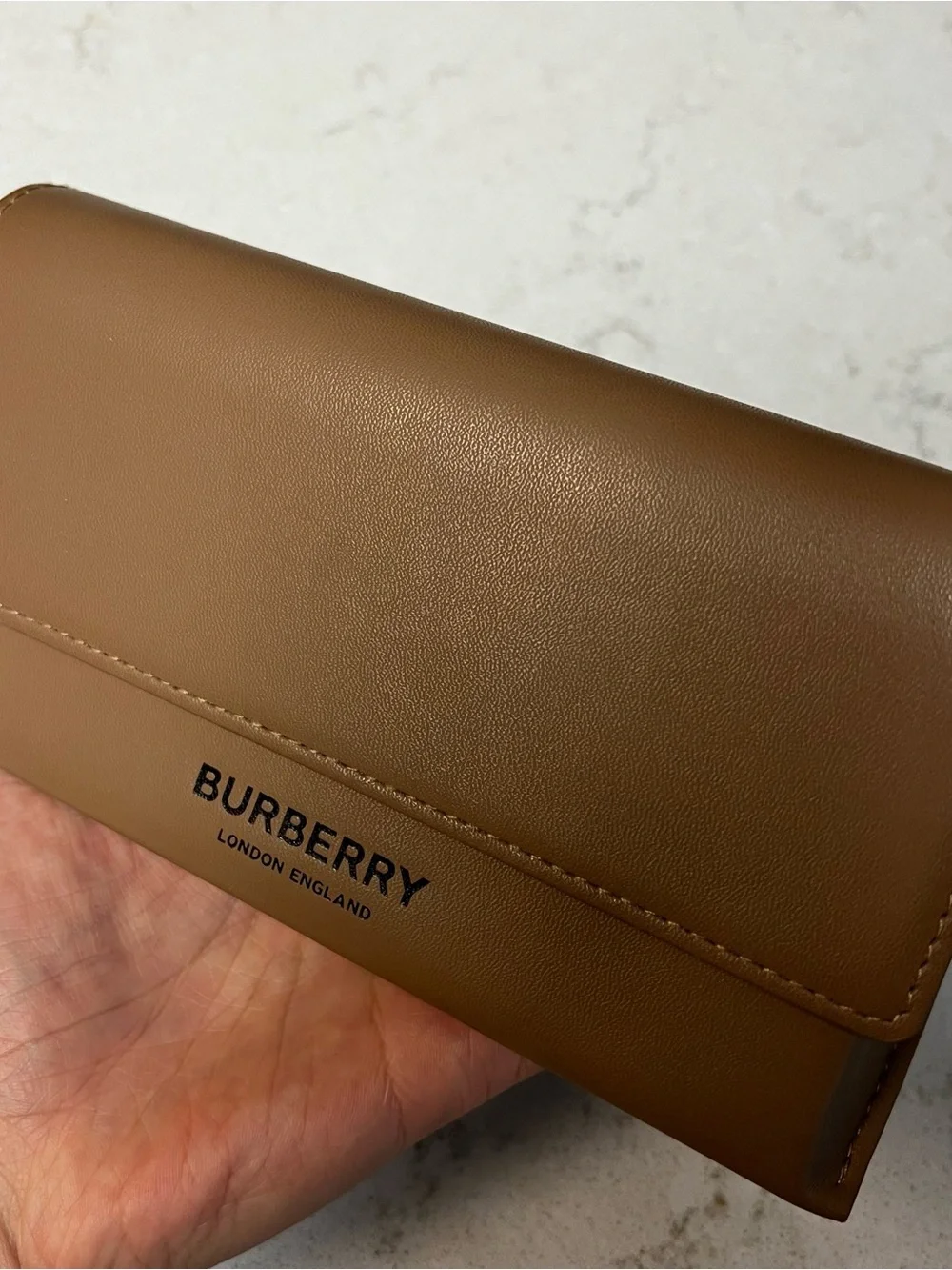 Burberry Brown Leather Glasses Case with Logo